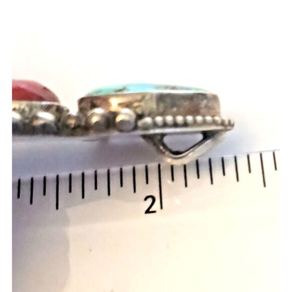 Native American Vintage Coral Turquoise Pendant (1584) - Picture 4 of 5